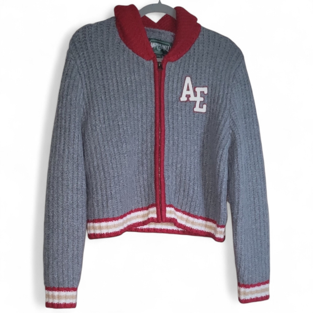 American Eagle Outfitters Gray and Red Knit Cardigan #19